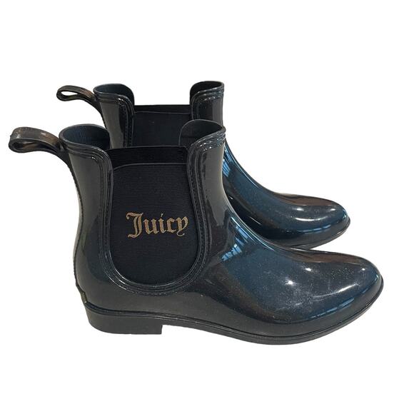 Juicy Couture Rori Women's Size 10  Rain Ankle Boots Black Glitter Sparkle - Picture 5 of 10